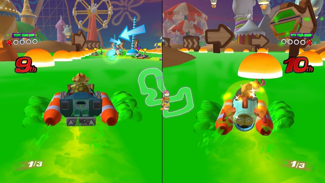 Nickelodeon Kart Racers Sliz je hlavnm hernm mechanizmom.